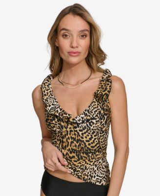 DKNY - Women's Ruffled Tummy-Control Tankini Top