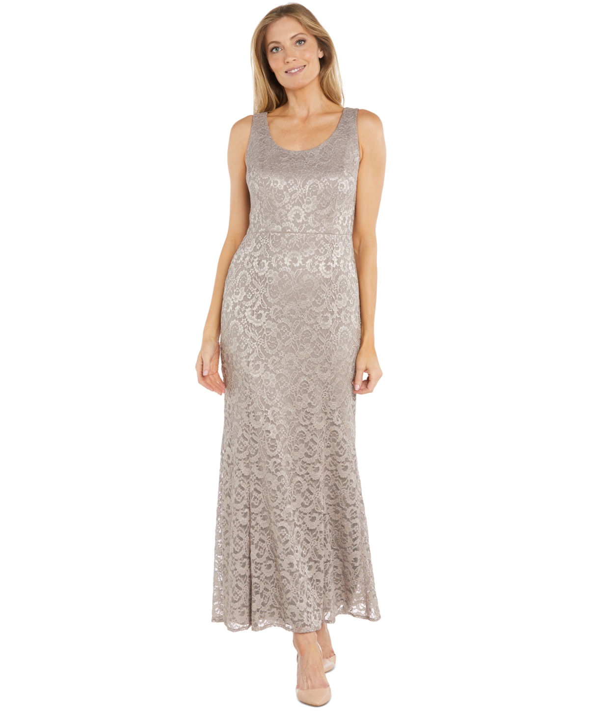 R & M Richards Plus Size Metallic Lace Jacket And Dress In Champagne