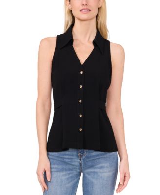 CeCe - Women's Sleeveless Button Down Collared Blouse