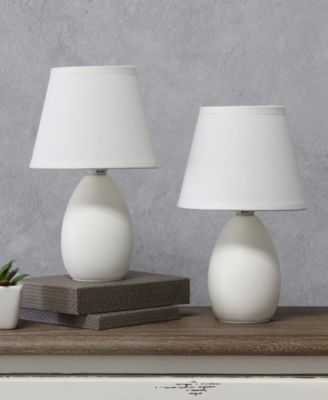 Nauru 9.45" Traditional Petite Ceramic Oblong Bedside Table Desk Lamp Two Pack Set, Tapered Drum Fabric Shade 