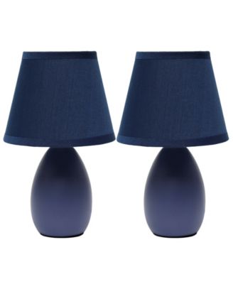 Nauru 9.45" Traditional Petite Ceramic Oblong Bedside Table Desk Lamp Two Pack Set, Tapered Drum Fabric Shade 