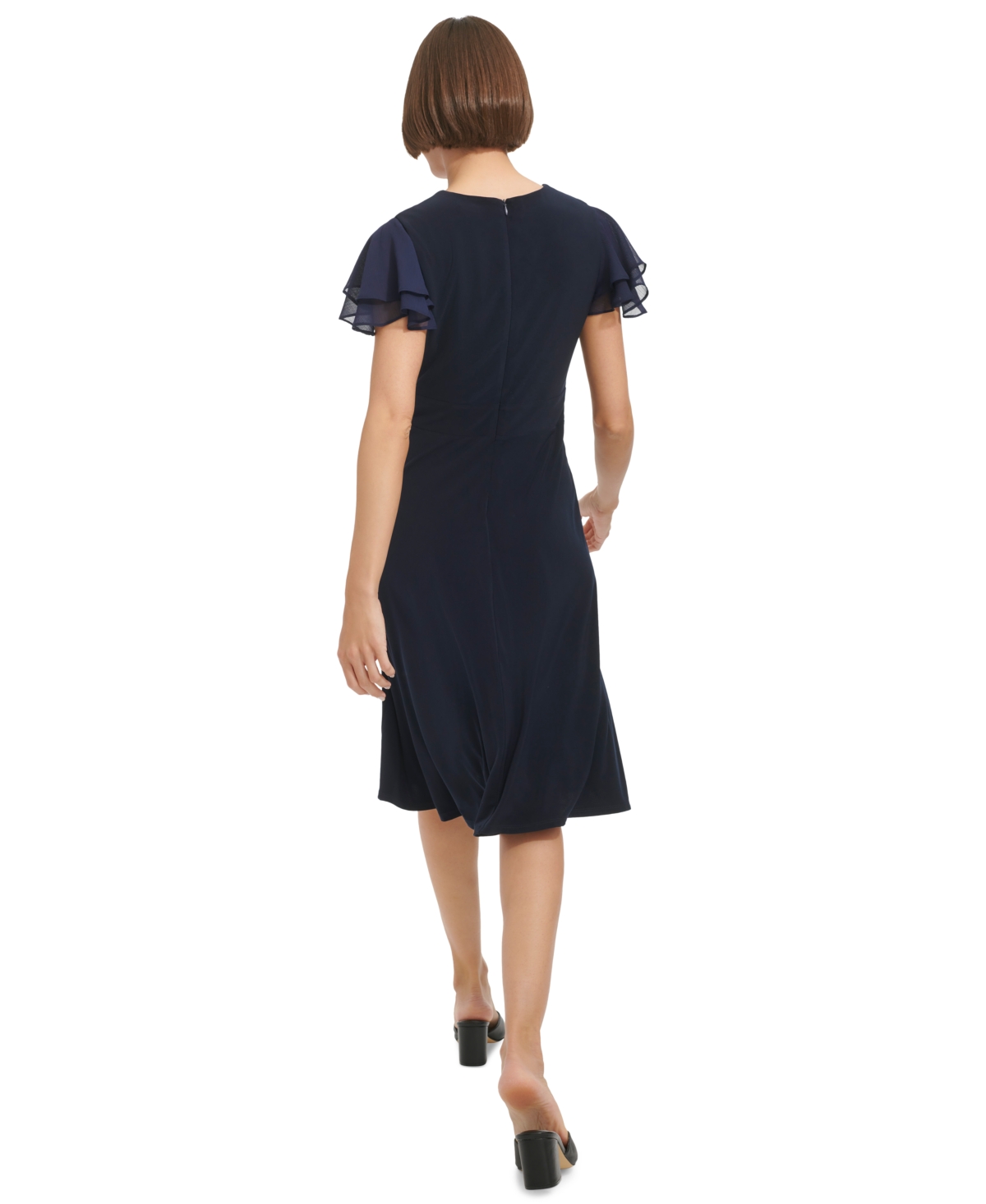 Shop Tommy Hilfiger Petite Flutter-sleeve Fit & Flare Dress In Black