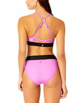 Women's Optical Illusion Zip Longline Bra Swim Top