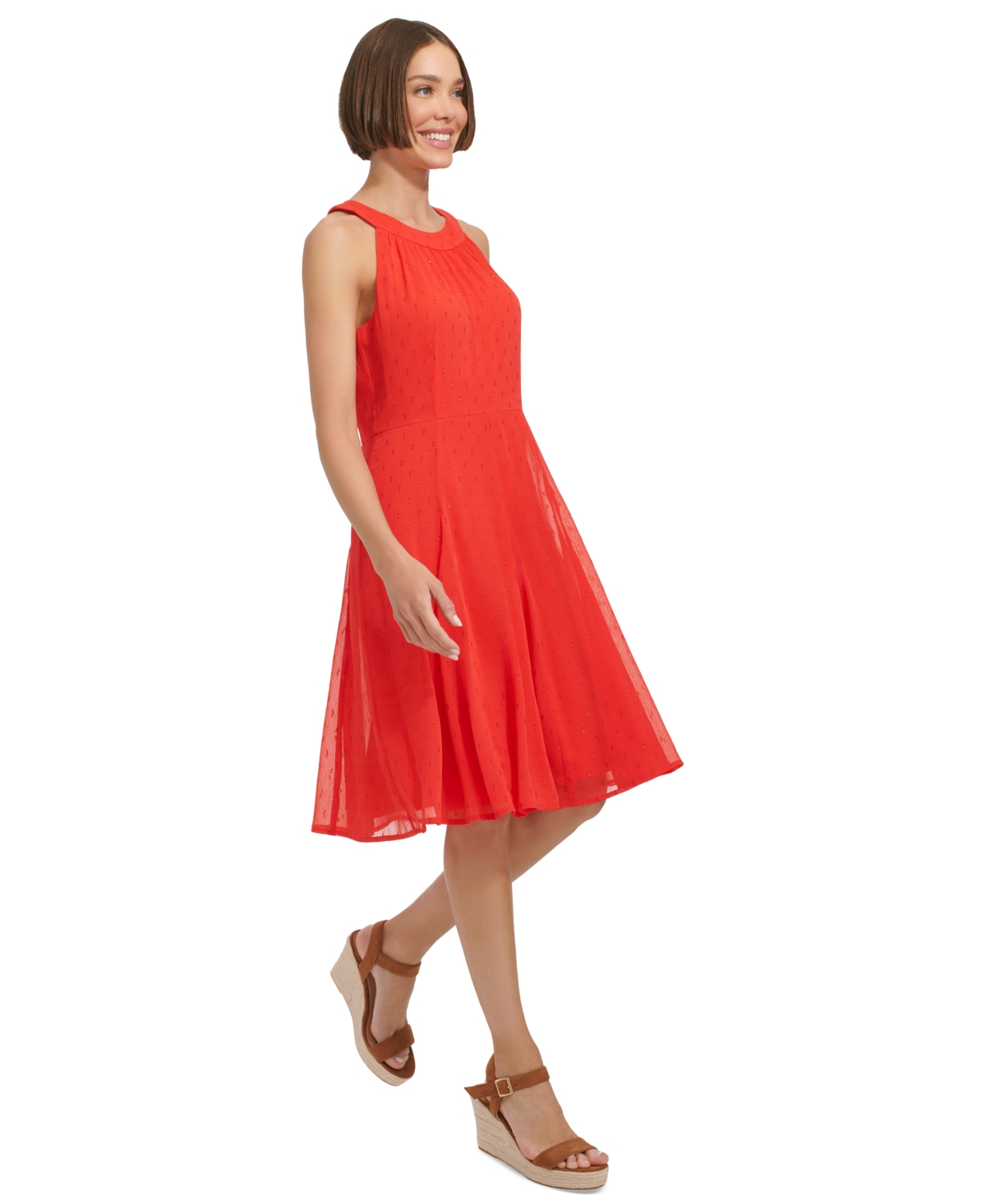 Shop Tommy Hilfiger Women's Clip-dot Fit & Flare Halter Dress In Guava