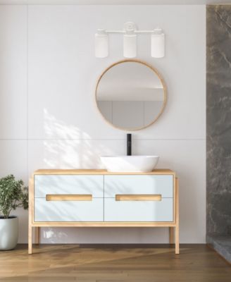 Essentix Contemporary Three Light Metal and Opaque White Glass Shade Vanity Uplight Downlight Wall Mounted Fixture 