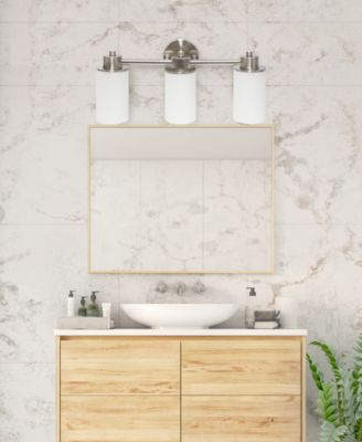 Essentix Contemporary Three Light Metal and Opaque White Glass Shade Vanity Uplight Downlight Wall Mounted Fixture 