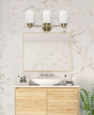 Essentix Contemporary Three Light Metal and Opaque White Glass Shade Vanity Uplight Downlight Wall Mounted Fixture 