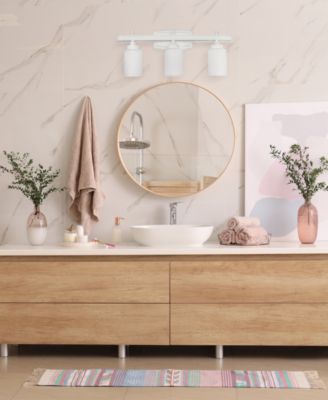 Essentix Contemporary Three Light Metal and Opaque White Glass Shade Vanity Uplight Downlight Wall Mounted Fixture 