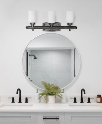 Essentix Contemporary Three Light Metal and Opaque White Glass Shade Vanity Uplight Downlight Wall Mounted Fixture 