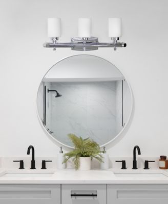 Essentix Contemporary Three Light Metal and Opaque White Glass Shade Vanity Uplight Downlight Wall Mounted Fixture 