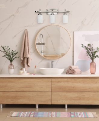 Essentix Contemporary Three Light Metal and Opaque White Glass Shade Vanity Uplight Downlight Wall Mounted Fixture 