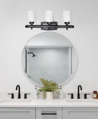 Essentix Contemporary Three Light Metal and Opaque White Glass Shade Vanity Uplight Downlight Wall Mounted Fixture 