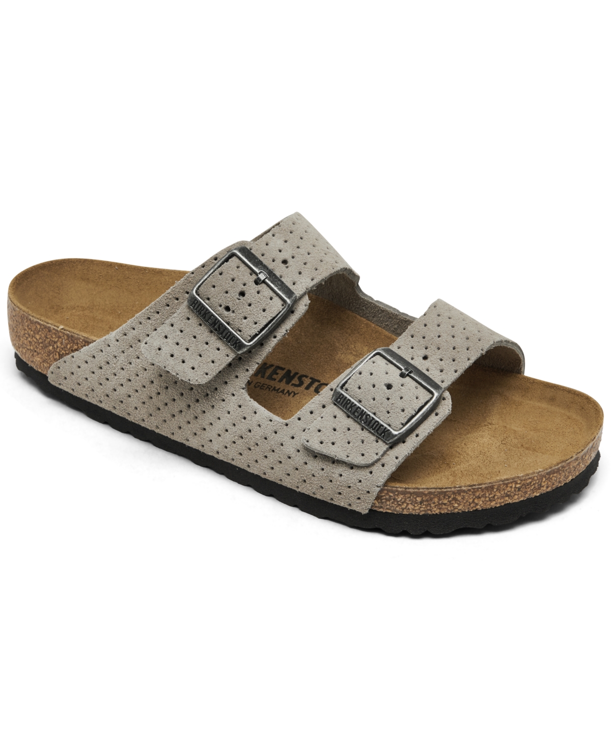 Men's Arizona Suede Embossed Dotted Adjustable Slide Sandals from Finish Line - Gray