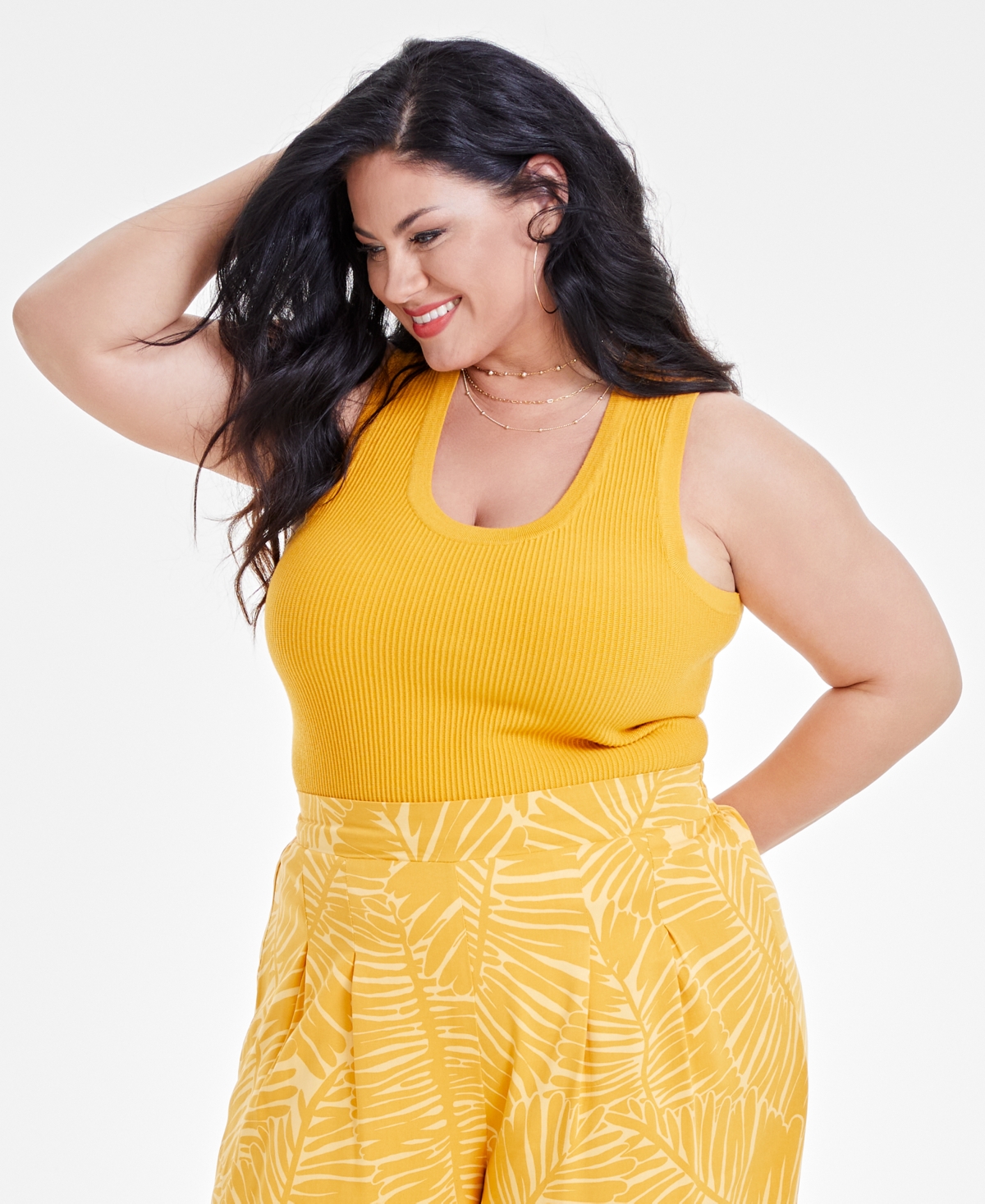 Trendy Plus Size Ribbed Sweater Tank Top - Golden Glo