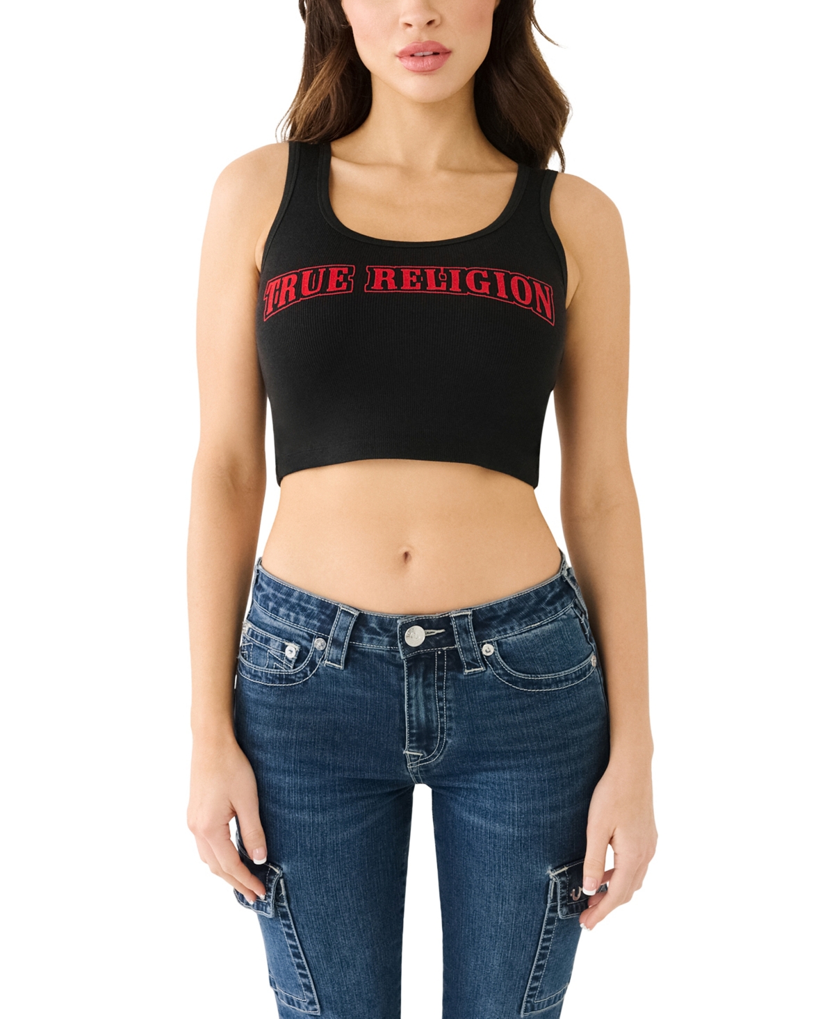 Shop True Religion Women's Glitter Arched Logo Cropped Tank In White