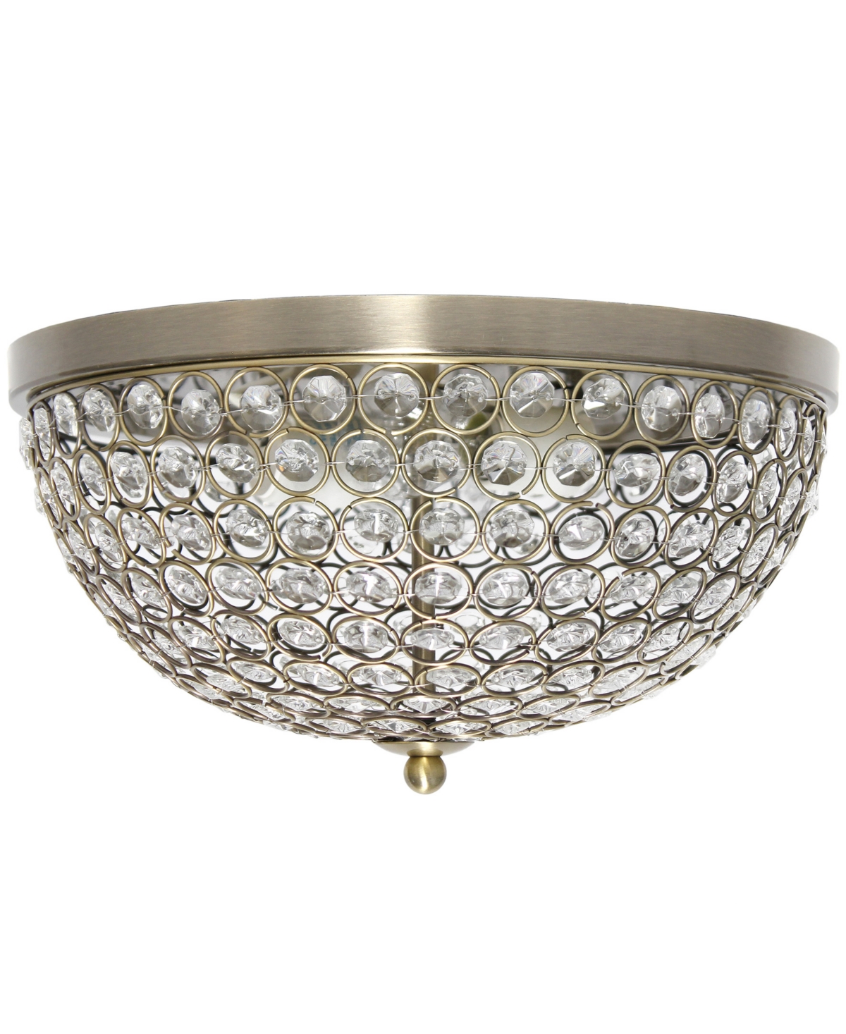 Shop Lalia Home 13" Classix Crystal Glam Two Light Decorative Dome Shaped Metal Flush Mount Ceiling Fixture In Antique Brass