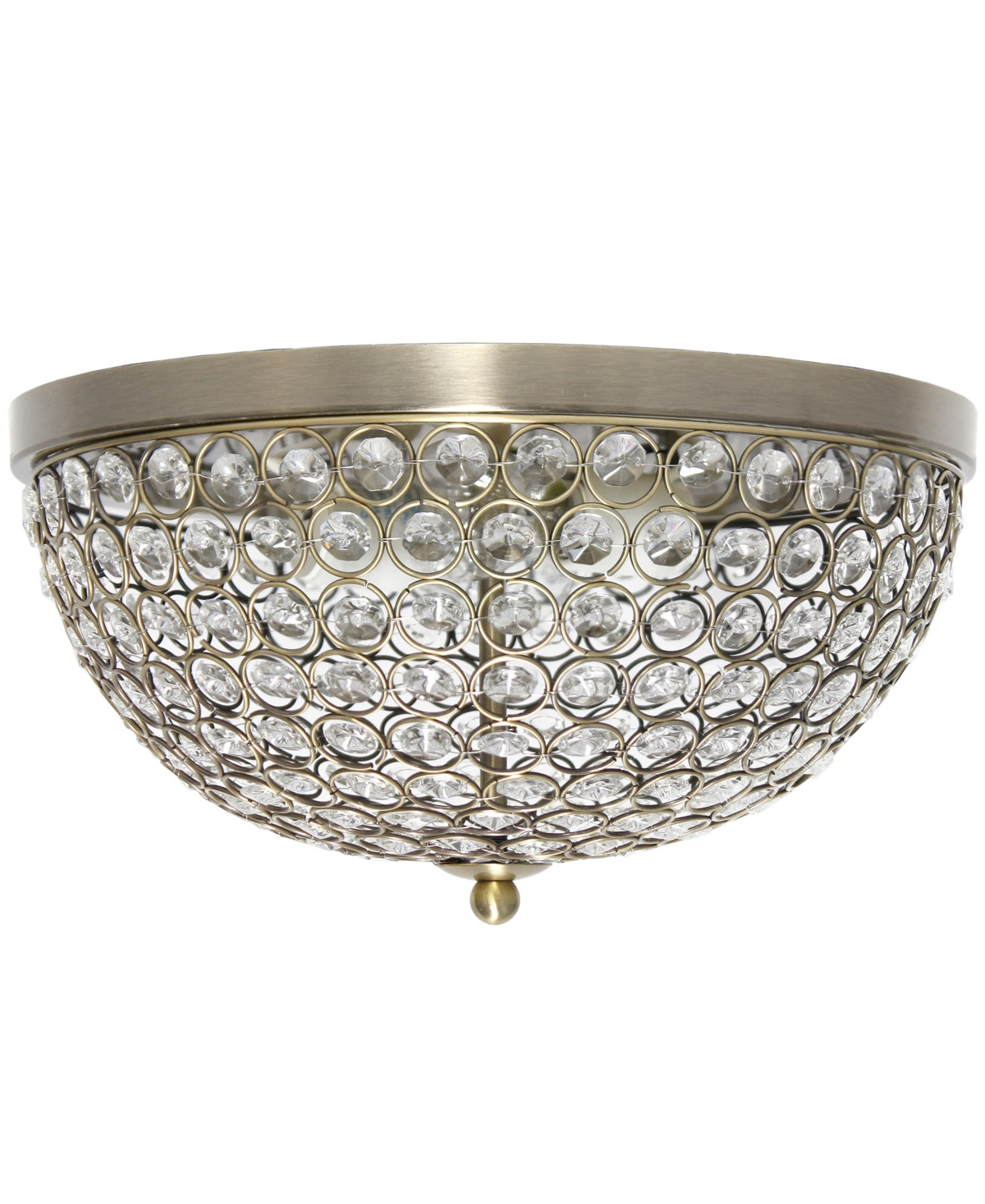 Lalia Home 13" Classix Crystal Glam Two Light Decorative Dome Shaped Metal Flush Mount Ceiling Fixture In Antique Brass