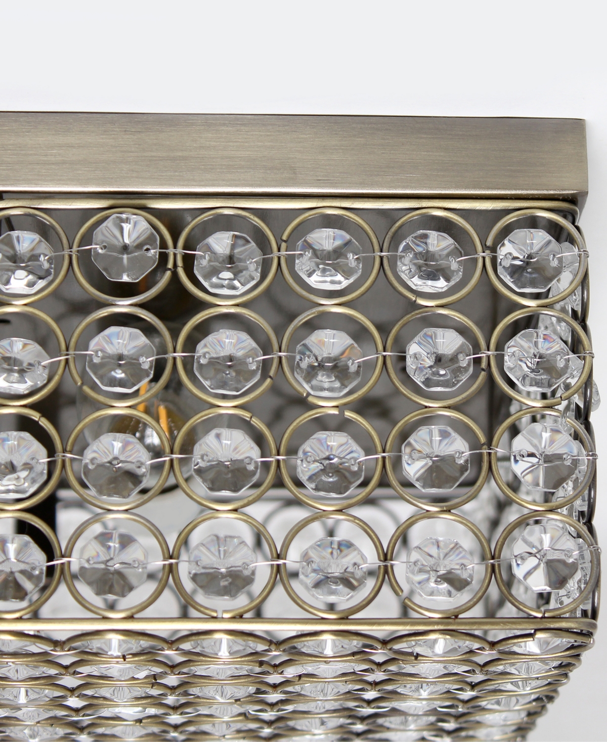 Lalia Home 12" Classix Glam Two Light Decorative Square Crystal And Metal Flush Mount Ceiling Light Fixture In Antique Brass