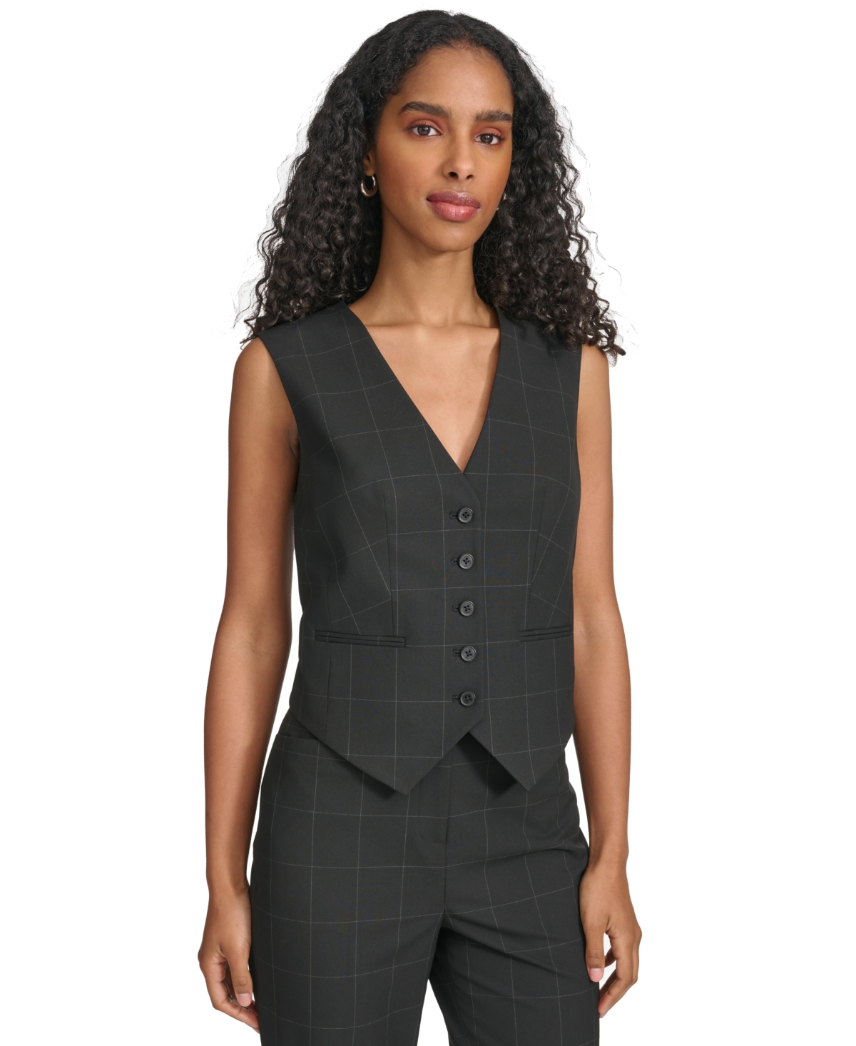 Shop Calvin Klein Women's Windowpane-print Vest In Black,white