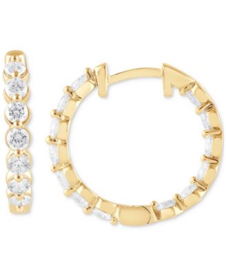 Lab Grown Diamond Bezel In & Out Small Hoop Earrings (2 ct. t.w.) in 14k White, Yellow or Rose Gold