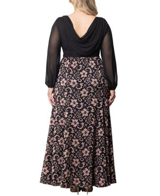 Plus Size Mon Tresor Long Sleeve Lace Evening Gown