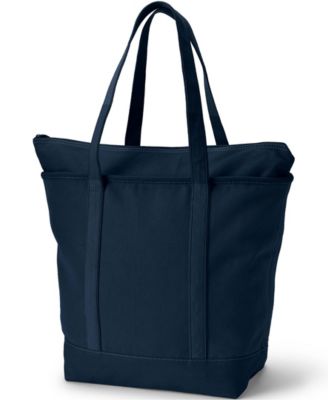 Large Solid Color 5 Pocket Zip Top Long Handle Canvas Tote Bag