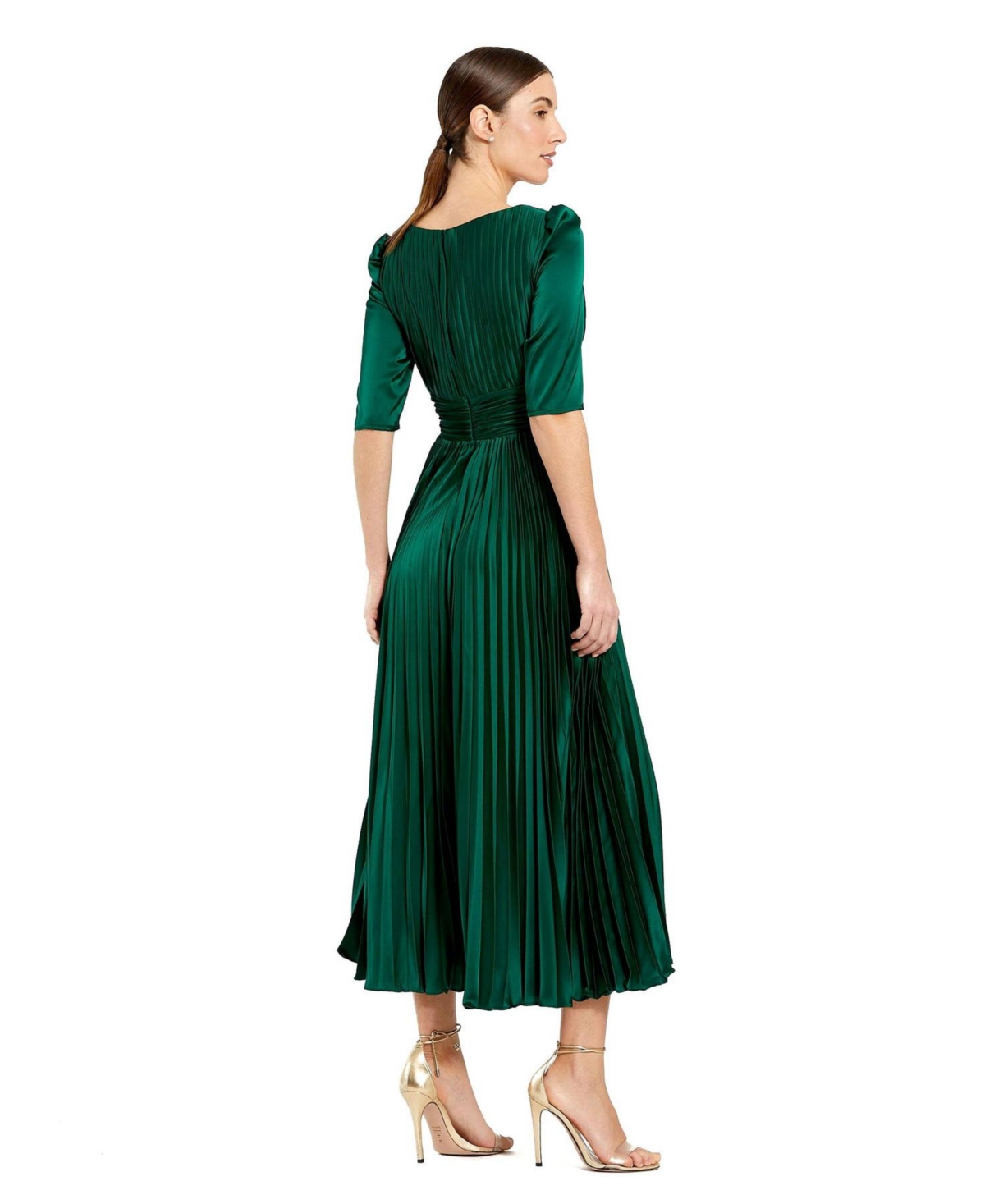 Mac Duggal Women's Quarter Sleeve V Neck Heat Pleated Dress