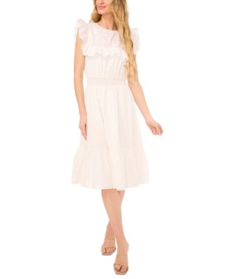 CeCe - Women's Ruffle Embroidered Yoke Midi Dress