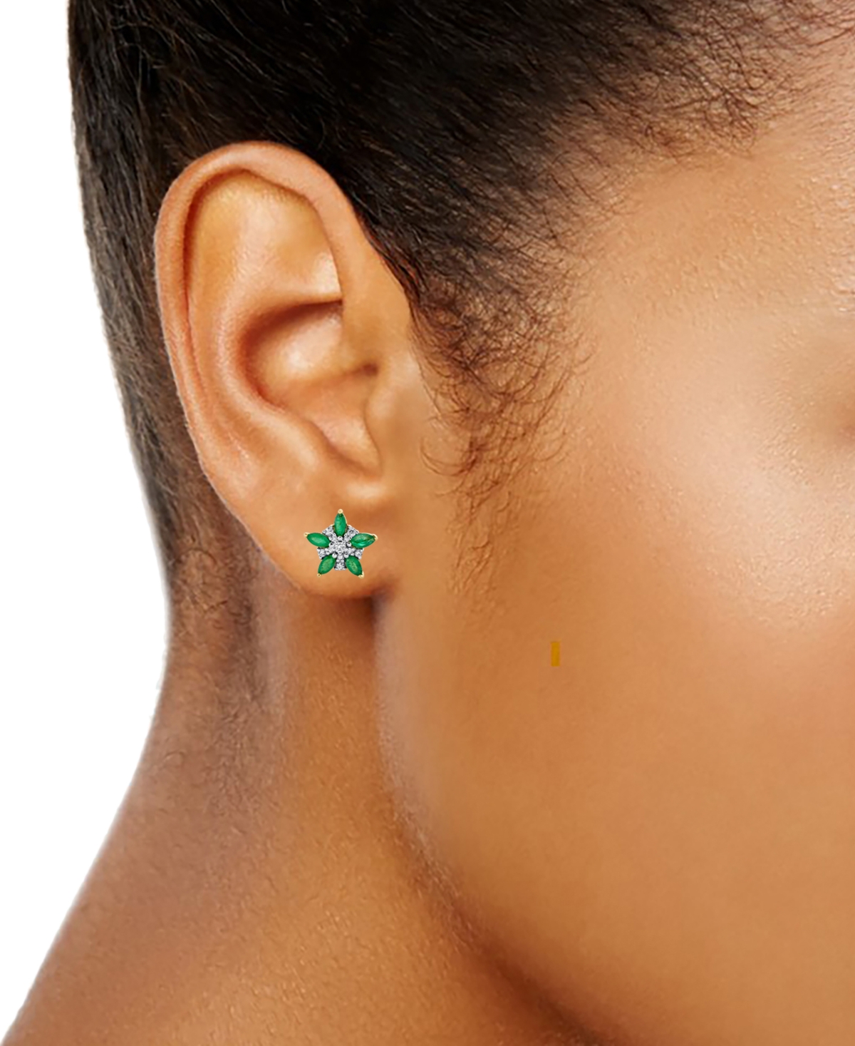 Macy's Emerald (1 Ct. T.w.) & Diamond (1/5 Ct. T.w.) Flower Stud Earrings In 14k Gold In Emerald