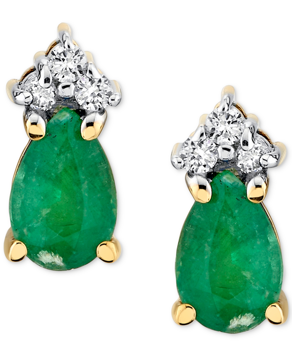 Macy's Emerald (3/4 Ct. T.w.) & Diamond Accent Pear Stud Earrings In 10k Gold In Emerald
