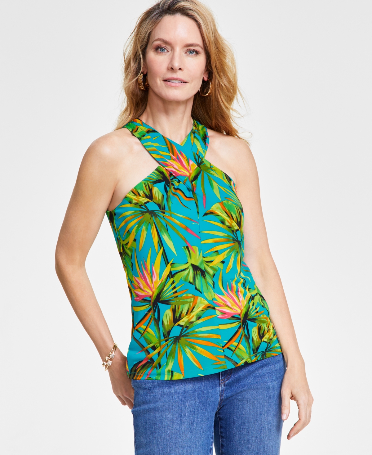 Shop Inc International Concepts Women's Crossover Halter Top, Created For Macy's In Tropical Garden