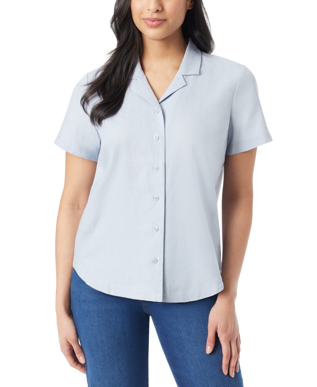 Shop Gloria Vanderbilt Women's Linen-blend Button-up Camp Shirt In Hydra Blue