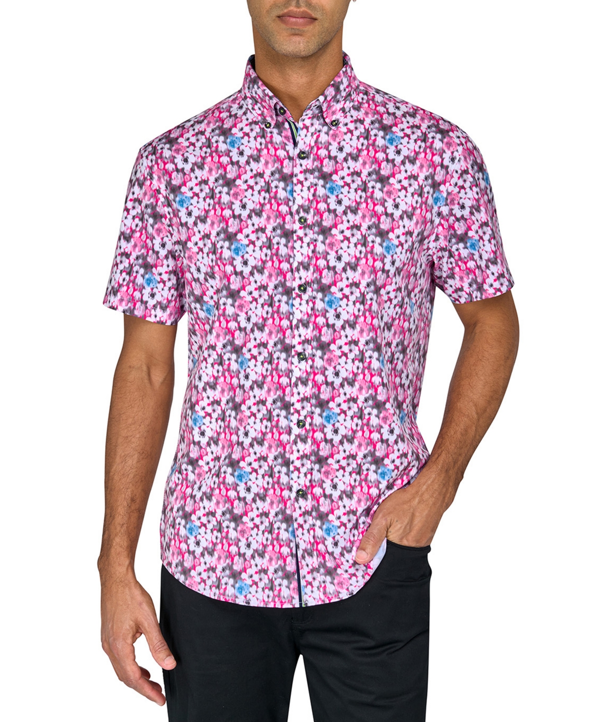 Men's Regular-Fit Non-Iron Performance Stretch Blurred Floral Button-Down Shirt - Pink
