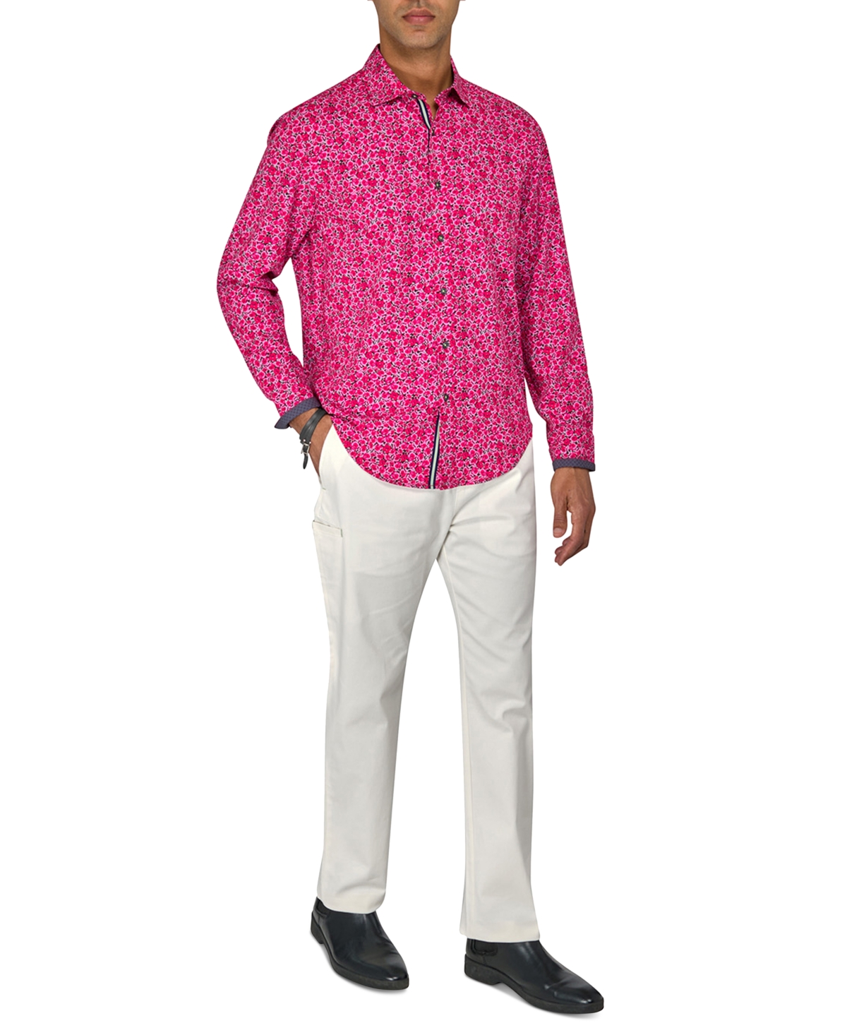 Shop Society Of Threads Men's Regular-fit Non-iron Performance Stretch Rose-print Button-down Shirt In Red
