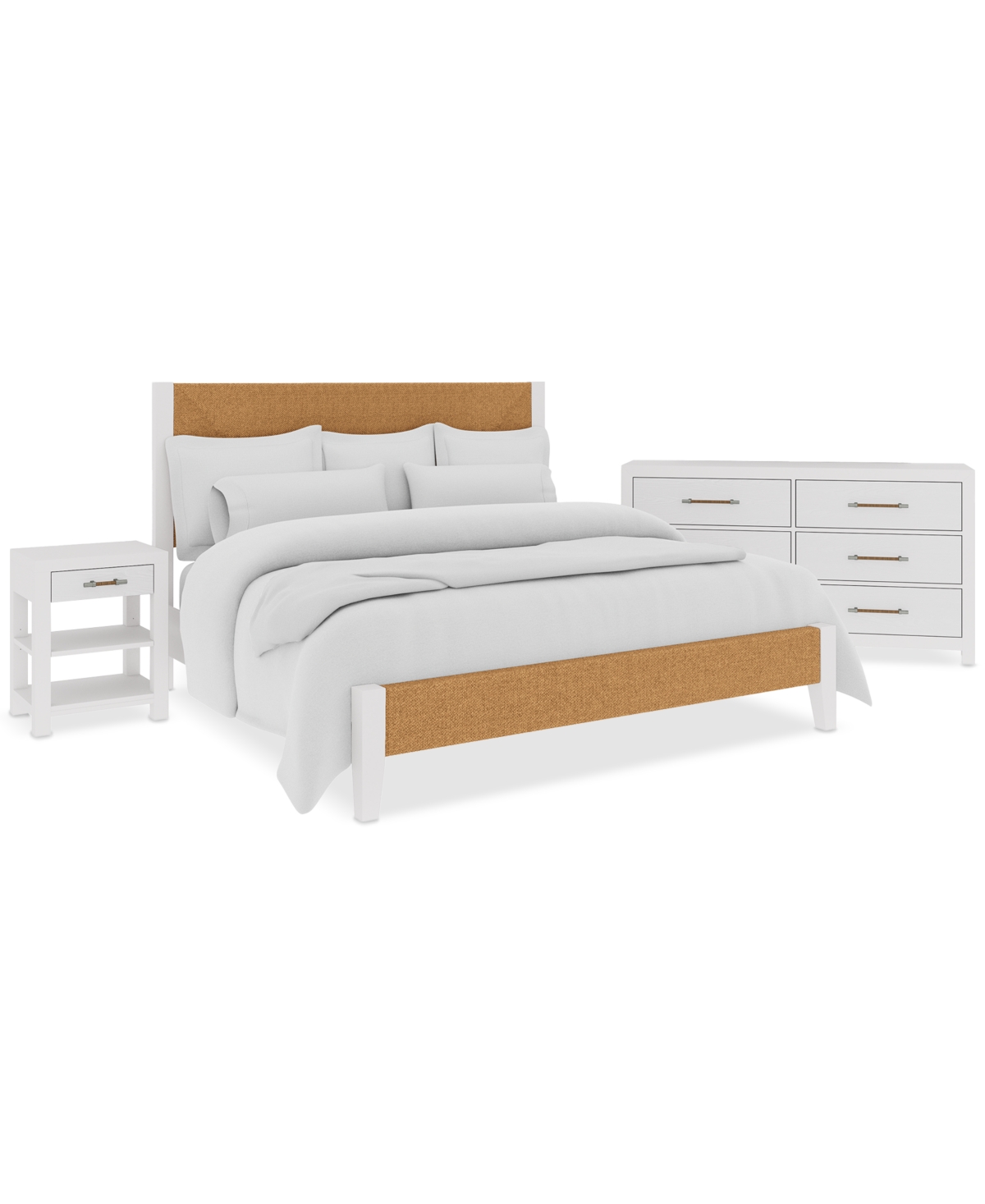 MACY'S CATRIONA 3PC BEDROOM SET (KING WOVEN BED, DRESSER & OPEN NIGHTSTAND) 