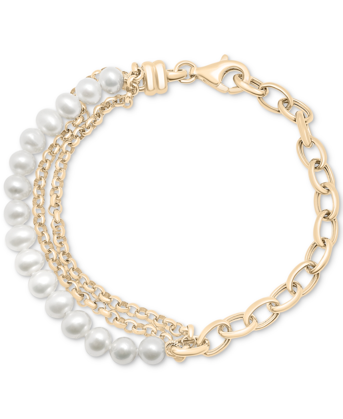 Cultured Freshwater Pearl (5mm) Triple & Single Link Bracelet in Gold Vermeil, Created for Macy's - Gold Vermeil