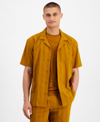 Alfani - Men's Short Sleeve Textured Button-Front Camp Shirt