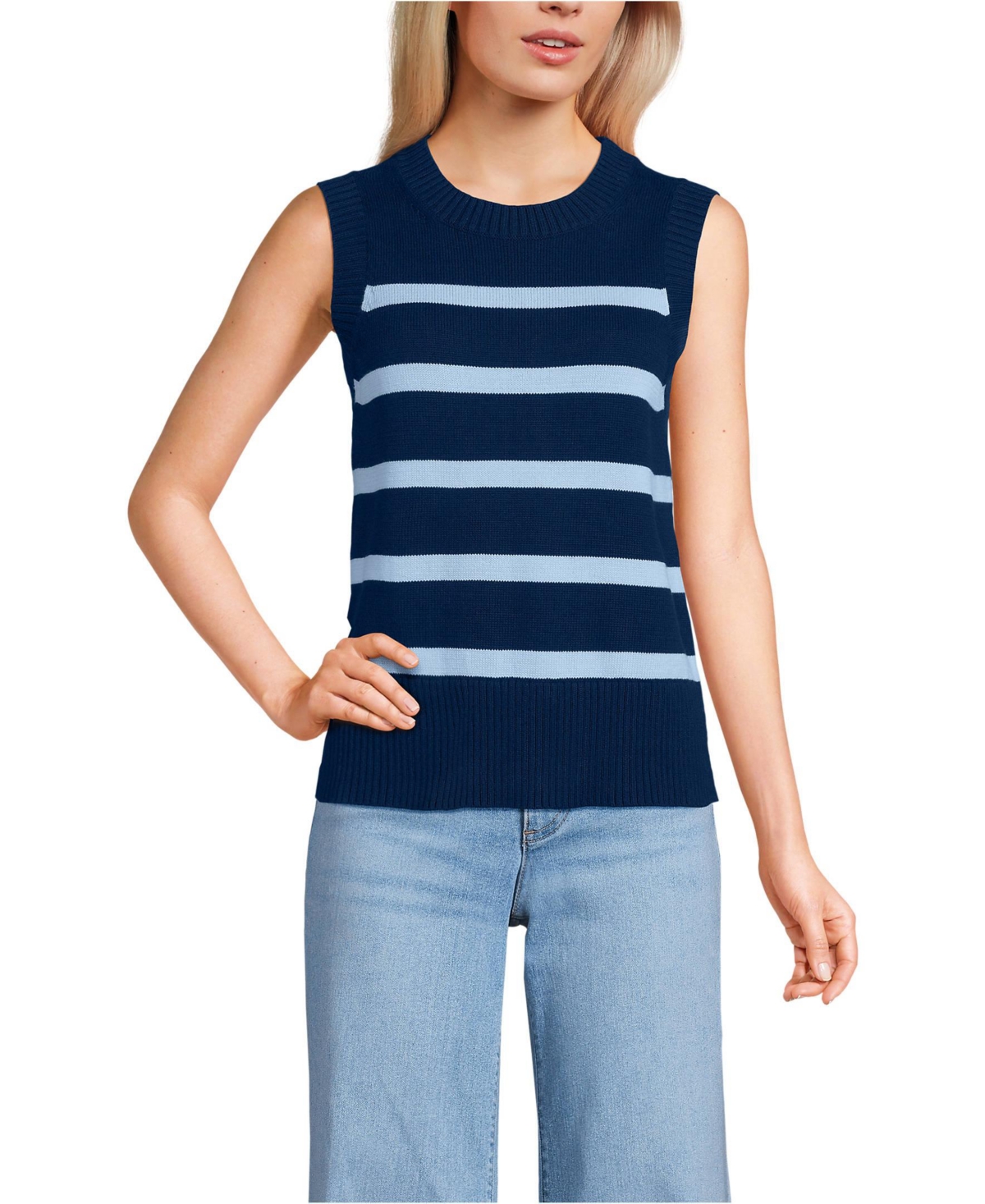 Women's Drifter Cable Stitch Sweater - Navy/soft blue breton stripe