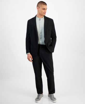 Shop Alfani Mens Crinkle Button Front Shirt Textured Suit Jacket Textured Suit Pants Created For Macys In Deep Black