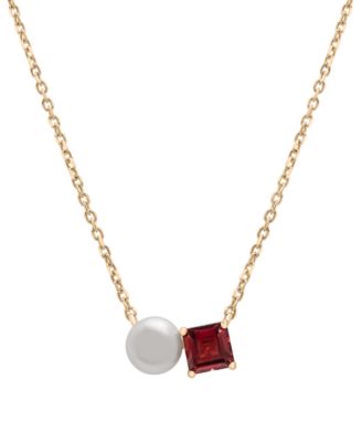 Audrey by Aurate - Cultured Freshwater Pearl (5mm) & Rhodolite (5/8 ct. t.w.) Two Stone Adjustable 18" Pendant Necklace in Gold Vermeil
