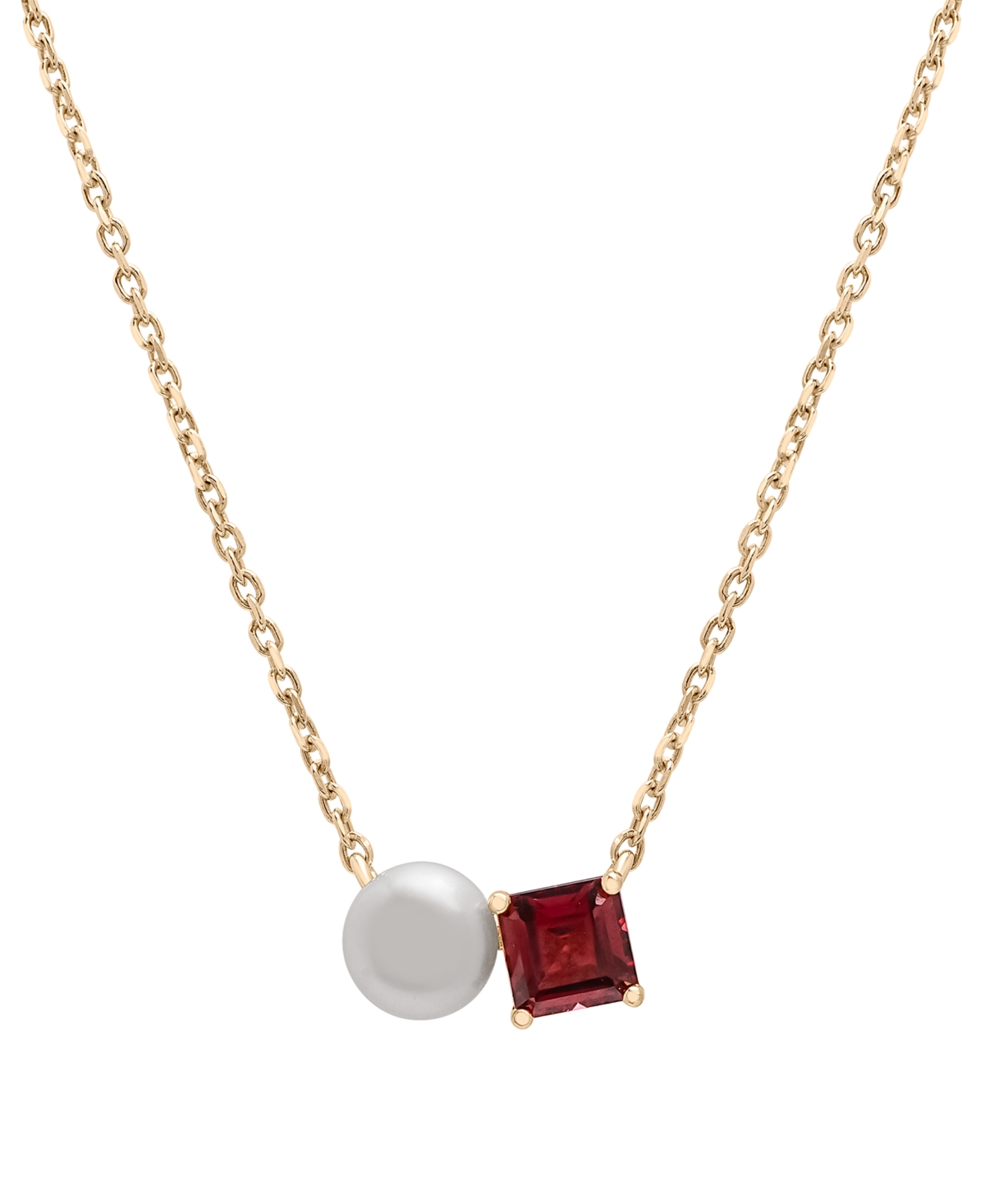 Shop Audrey By Aurate Cultured Freshwater Pearl (5mm) & Rhodolite (5/8 Ct. T.w.) Two Stone Adjustable 18" Pendant Necklace In Gold Vermeil
