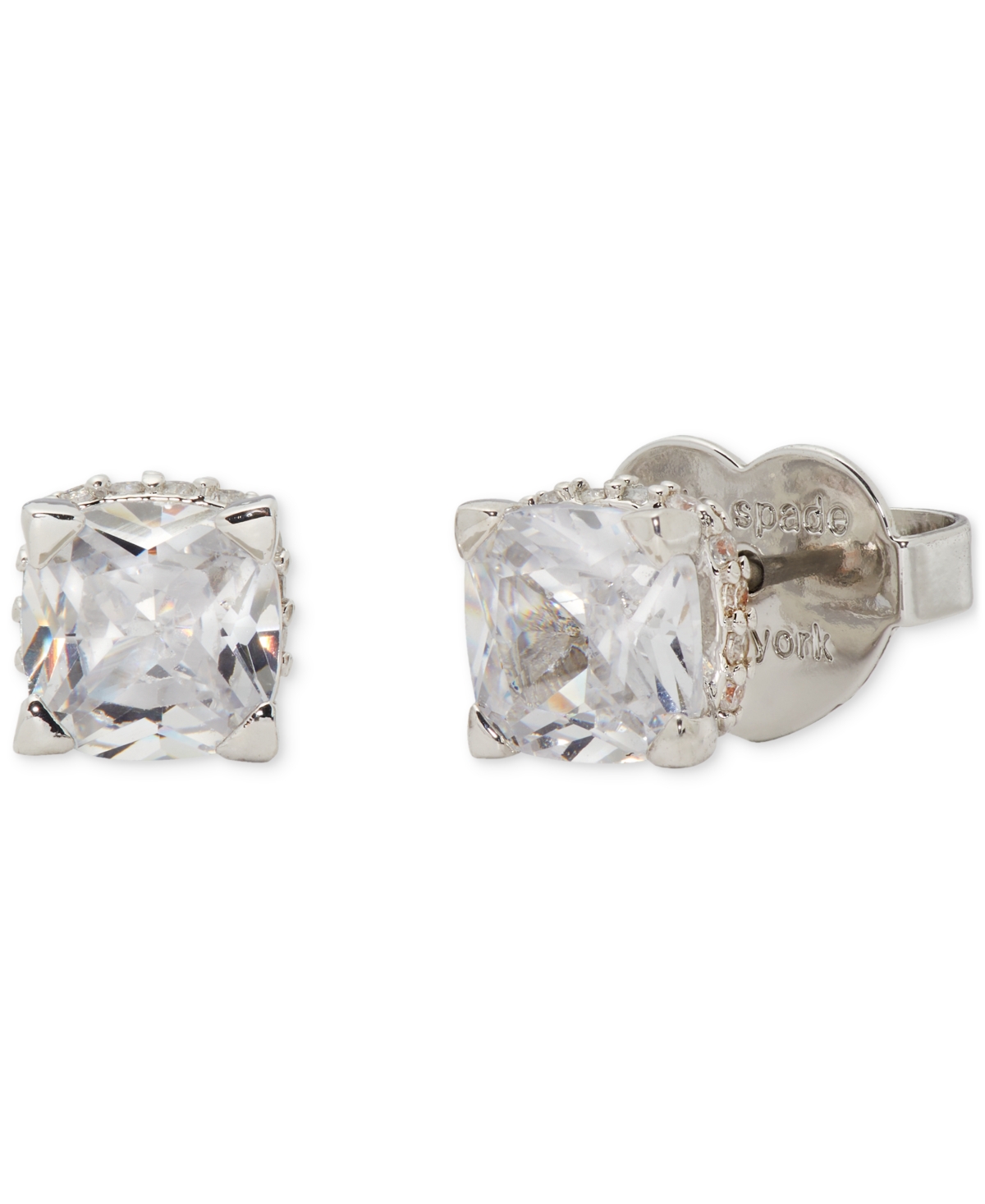 Shop Kate Spade Cubic Zirconia Square Stud Earrings In Clear,silv