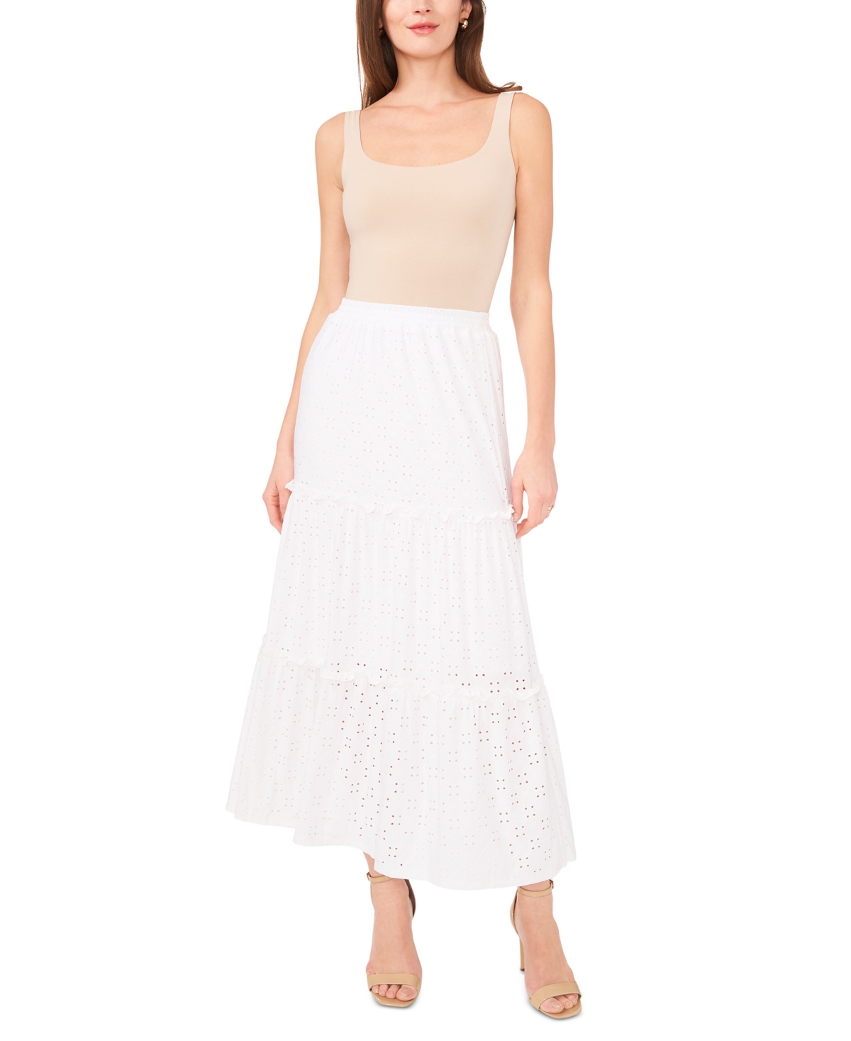 Sam & Jess Women's Eyelet Tiered Pull-On Midi Knit Skirt