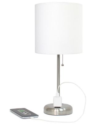 Oslo 19.5" Contemporary Bedside Standard Metal Table Desk Lamp with White Drum Fabric Shade