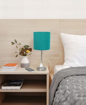 Oslo 19.5" Contemporary Bedside Standard Metal Table Desk Lamp with White Drum Fabric Shade