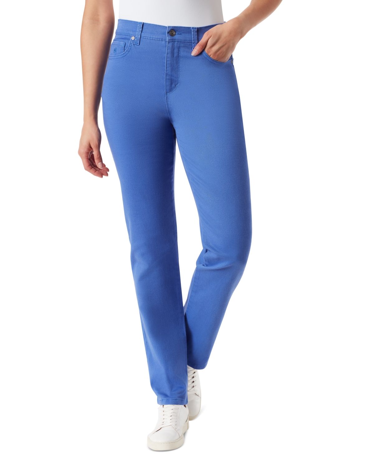 Shop Gloria Vanderbilt Petite Amanda High Rise Straight Jeans In Desert Blue