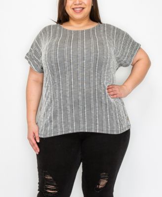 Coin 1804 Plus Size Variegated Textured Stripe Scoopneck Top - Macy's