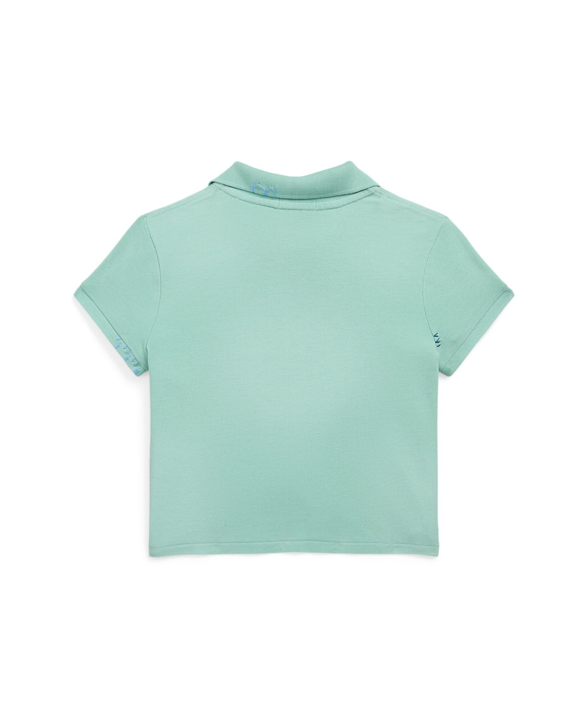 Shop Polo Ralph Lauren Toddler And Little Girls Twist-front Stretch Mesh Polo Shirt In Celadon With Pink