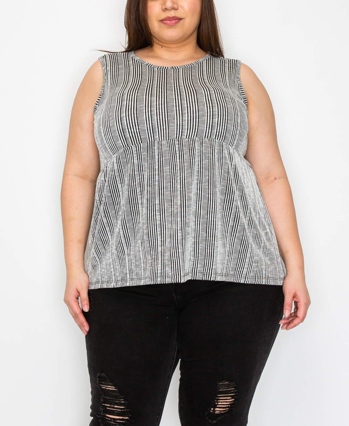 Shop Coin 1804 Plus Size Variegated Textured Stripe Baby Doll Tank Top In Black Ivory