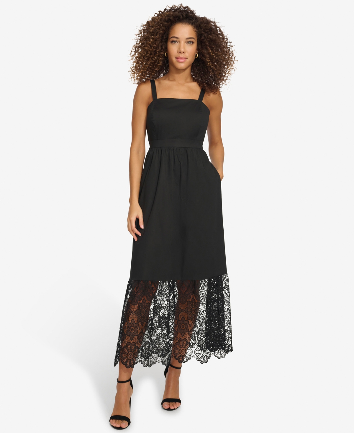 Women's Sleeveless Lace-Hem Maxi Dress - Black